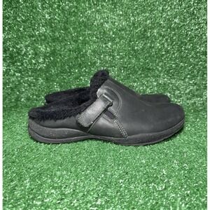 Clarks Collection Roseville Mule Fur Lined Black Leather Slip On Womens Size 7.5
